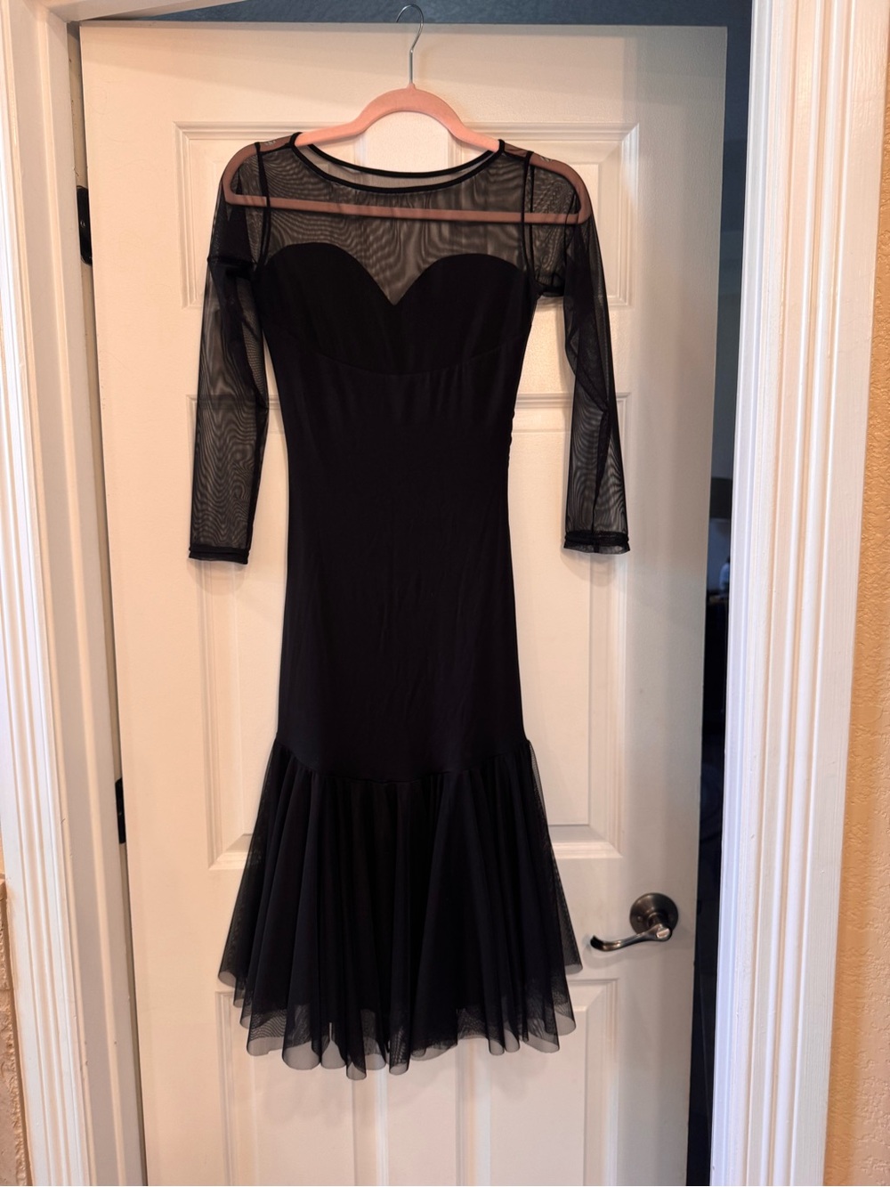 Elegant Black Mesh Panel Midi Dress
